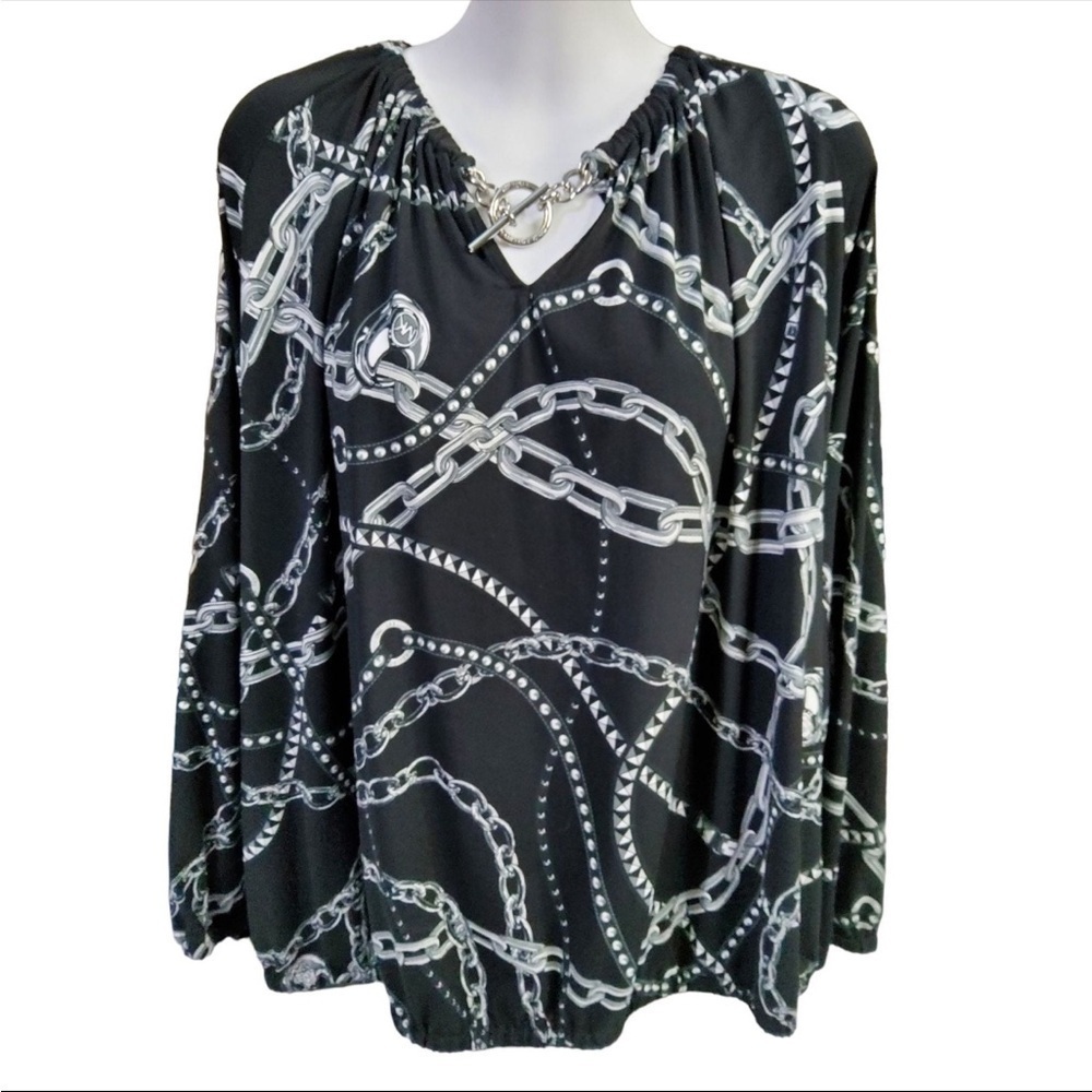 Michael Kors 2XL Women's Block Chain & Lock Print Blouse w/toggle chain closure